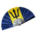 Custom Promotion 33cm Bamboo Barbados Flag Hand Fan Foldable Hand Held Fans for Carnival