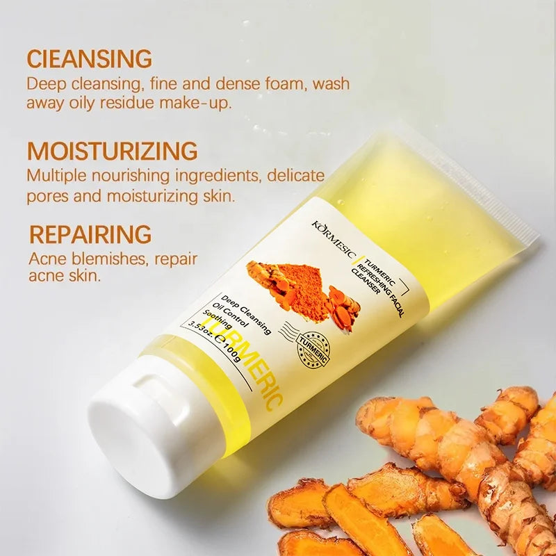 KOEMESIC Private Label Beauty Deep Cleansing Skin Repairing Tumeric Face Cleanser Pore Clean Anti Acne Turmeric Face Wash Men an