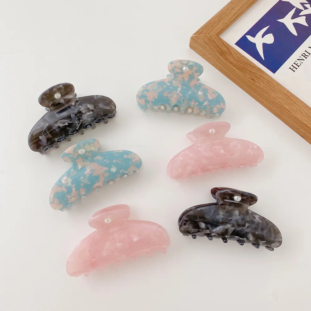 Custom Wholesale Big Acrylic Acetate Hair Claw Set Back Head Ponytail Holder Fashionable Style Jeweled Pearls Hair Claw Clips