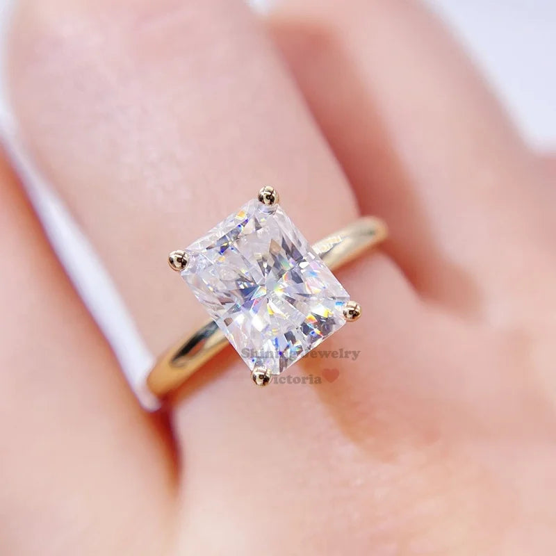 Wedding Jewelry GRA Certificate 10K Yellow Gold Radiant Cut Engagement Ring 3CT Moissanite Ring