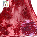 Hot Sale African Red Luxury 3d Beaded Lace With Sequins Shining Wholesale Embroidery Lace Dress Fabric