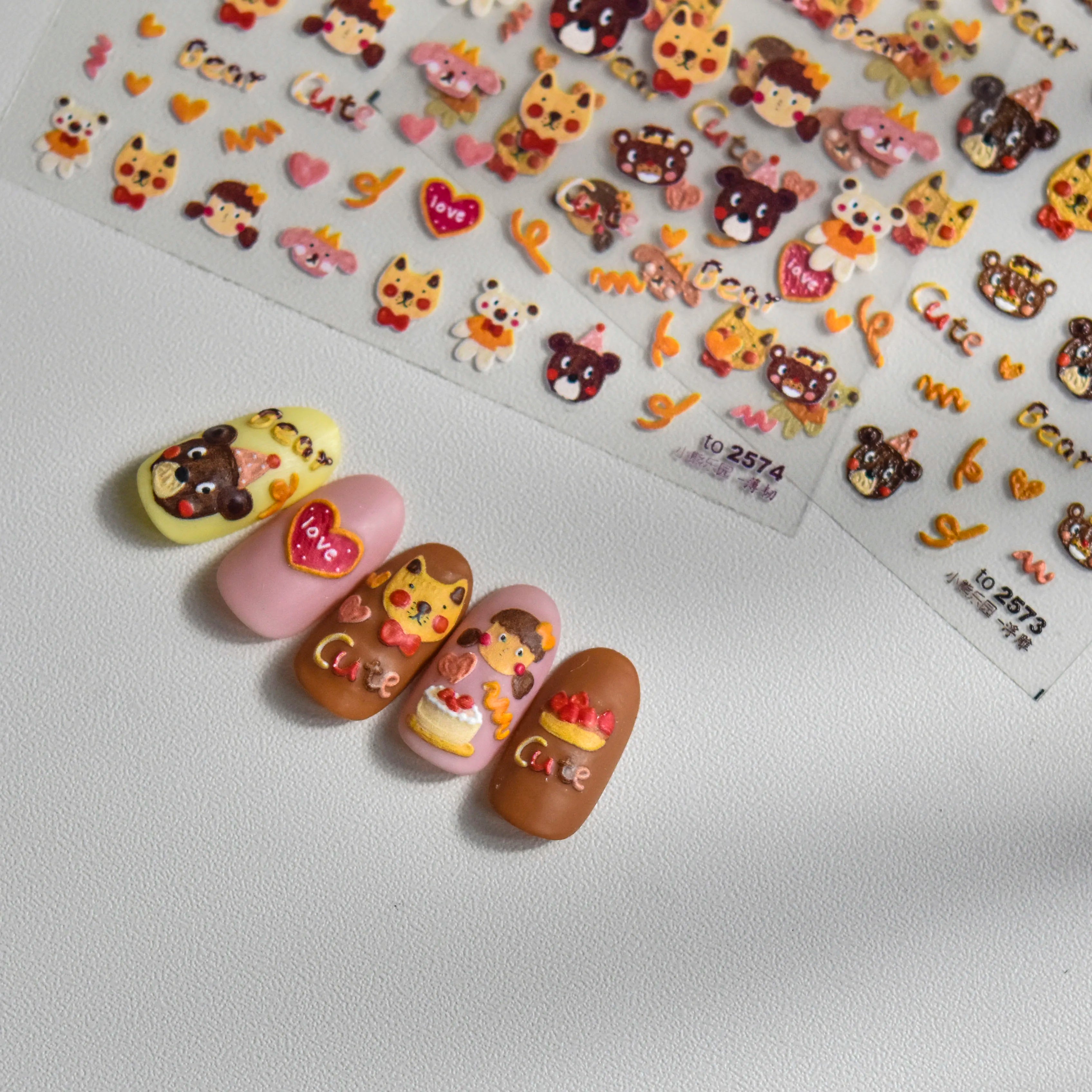 Factory Wholesale Nail Art Sticker 5d  Sticker Cute Cat  Kawaii Bear Rabbit Nail Art Decoration