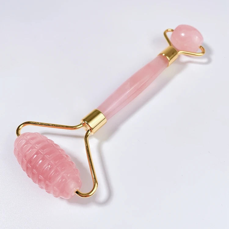 Hongzhuo Wholesale 100% Natural Gem Jade Roller Hand-held Anti-Aging Therapy Face Roller Spiky Head Features Whitening Rose Quartz