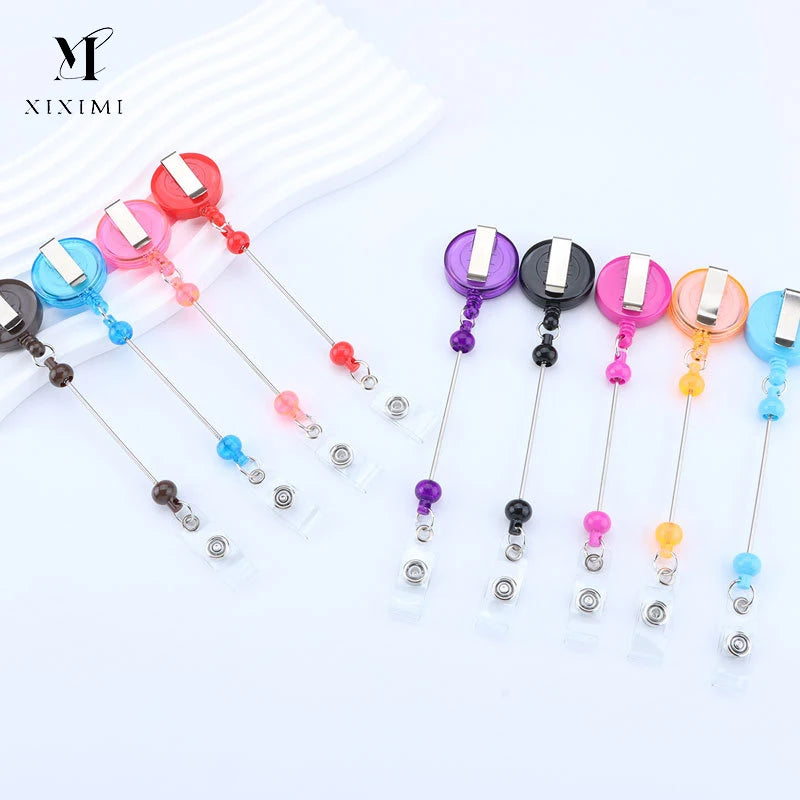 DIY Beaded Badge Reel Retractable Name Card Student Office Nurse ID Name Card Badge Holder Reel