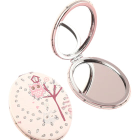 Mini Oval Double-sided Foldable PU Glitter Leather Cosmetic Mirror