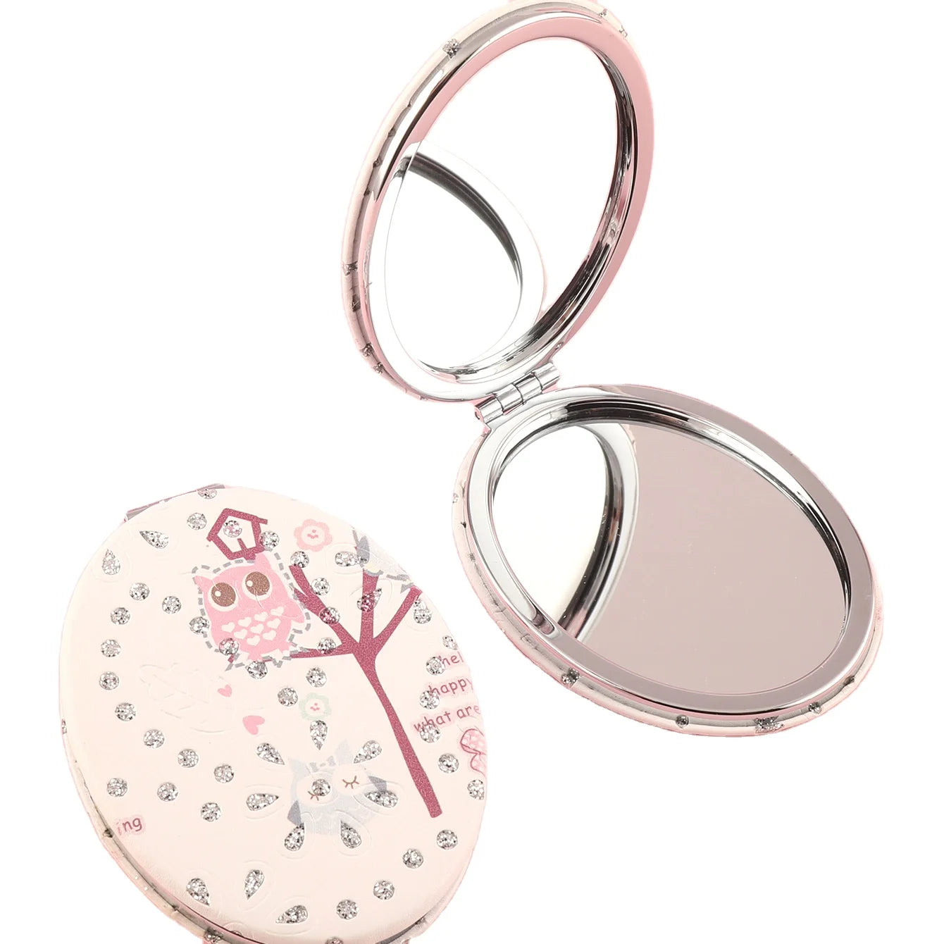 Mini Oval Double-sided Foldable PU Glitter Leather Cosmetic Mirror
