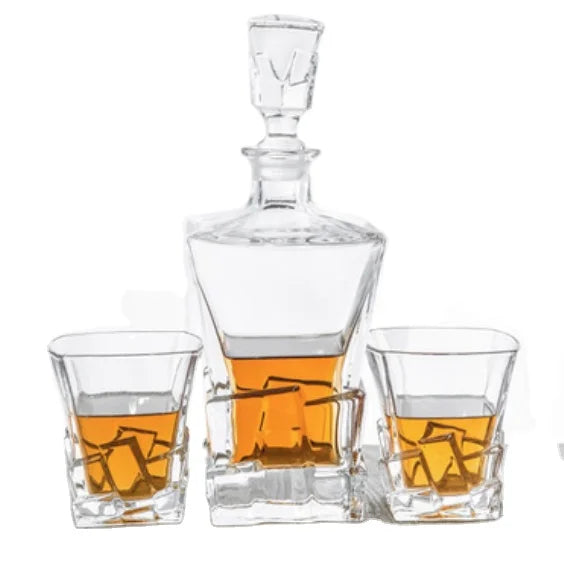 Premium 28OZ 830ML Square Iceberg Whiskey Decanter Set with 4 Whiskey Glasses for Party Drinking