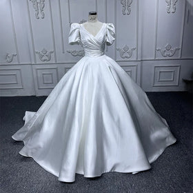 Jancember 5629 Simple Soft Satin Ruffle Ball Gown Bridal Wedding Gowns Dresses
