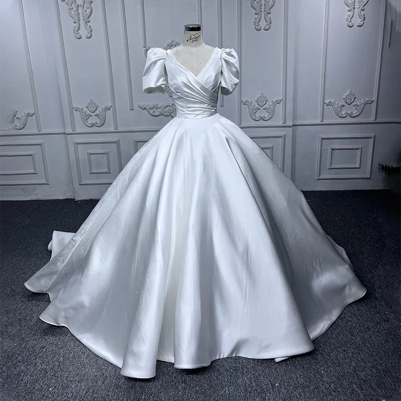 Jancember 5629 Simple Soft Satin Ruffle Ball Gown Bridal Wedding Gowns Dresses