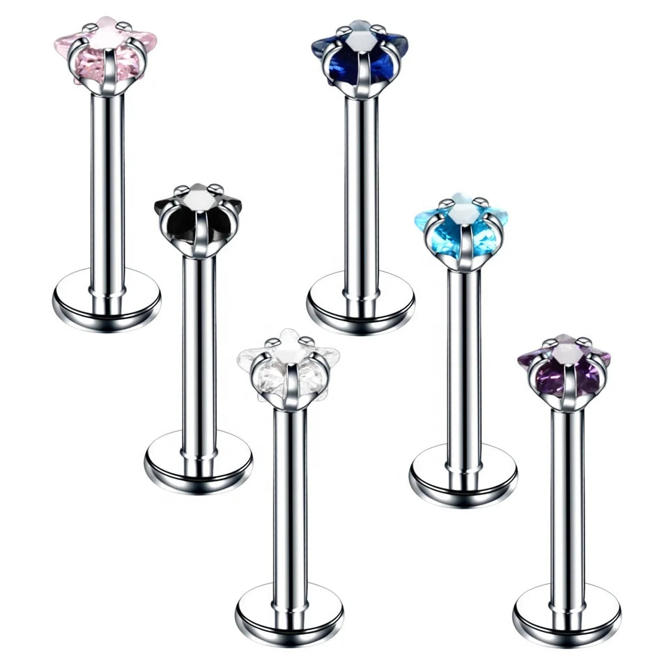 Gaby Vintage Stainless Steel Clear Zircon Lip Rings & Labret Studs Helix Stud Body Piercing Wedding Engagement Party Gift