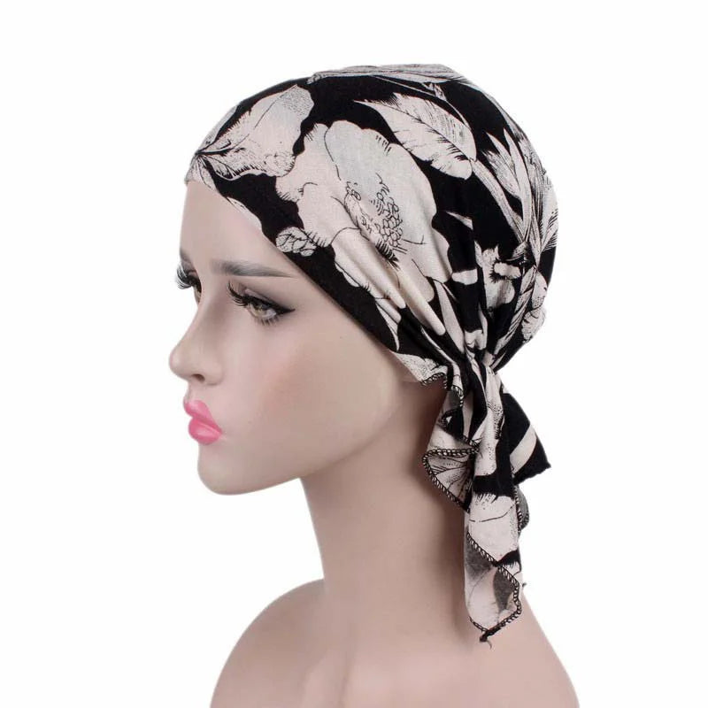 HZM-19010 Women Turban Chemo Hat Head Scarves Slip-On Pre-Tied Headwear Bandana Sleep Hair Cover