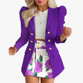 King Mcgreen Star Long Sleeve Solid Color Jacket With Mini Skirt Two-piece Suit Tailleur Femme Blazer Skirt Jacket Set Spring