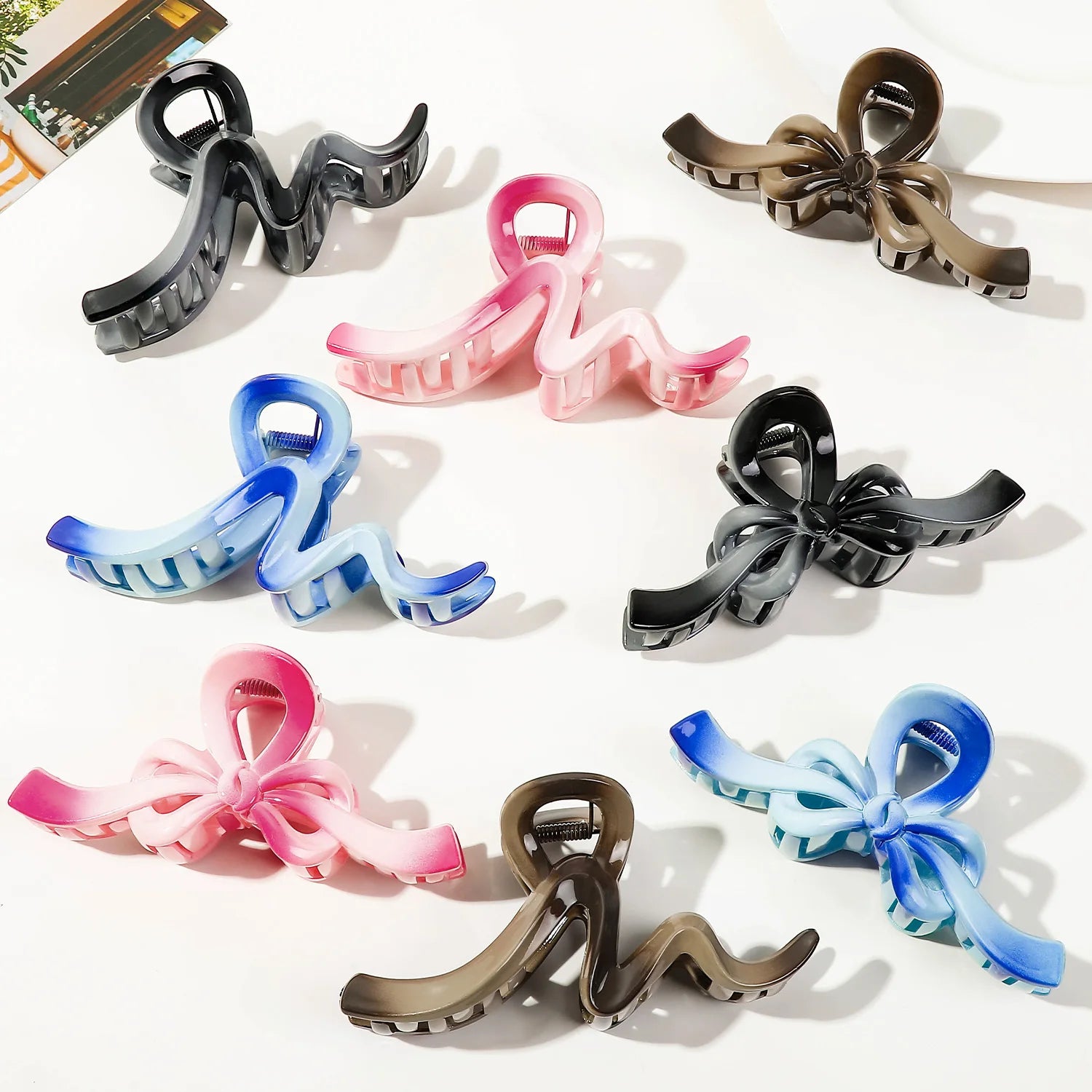 2024 Gradient Color Hair Claw Clips for Women Large Wave Bow Style Plastic 13cm Hair Clips