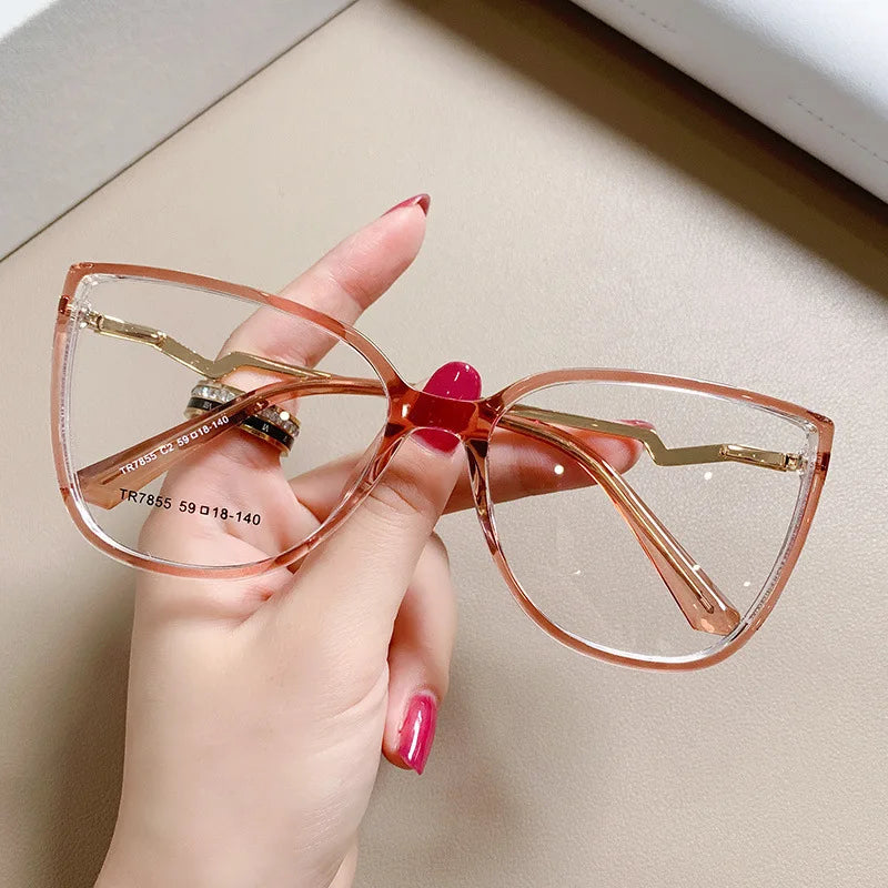 Curved Mirror Legs TR90 Material Blingbling Frame Women Chic Designer Optical Eyewear Oversized Prescription Presbyopia Glasses