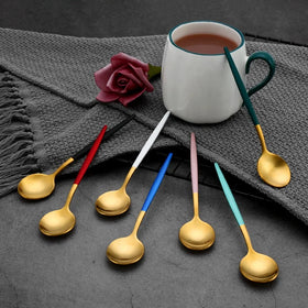 Popular Cheap Price Colorful Metal Small Dessert Ice Cream Tea Spoons Matte Stainless Steel Gold Tea Spoon for Cup
