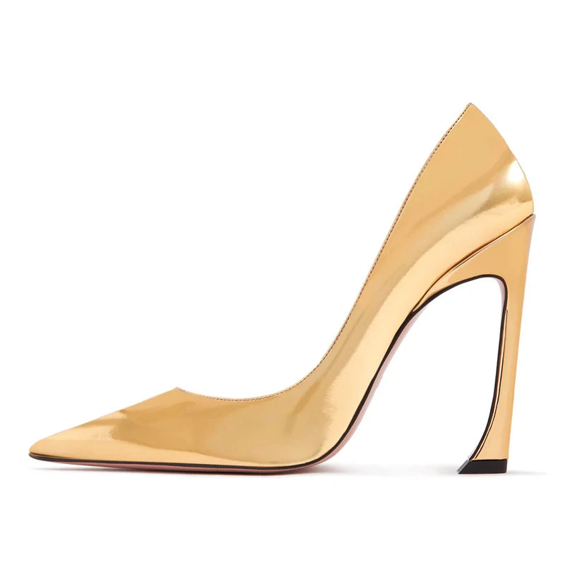 New Fashion Classics Style Wholesale Custom logo Gold Color Thin High Heels Point Toe Women Pumps Shoes