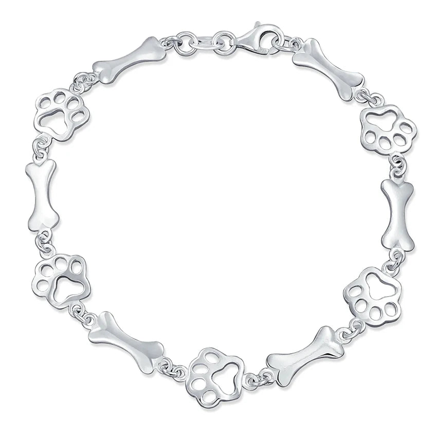 Paw Bracelet 925 Sterling Silver Cute Delicate Polished Puppy Dog Adjustable Charm Link Bracelets for Pet Lover Animal Keepsake