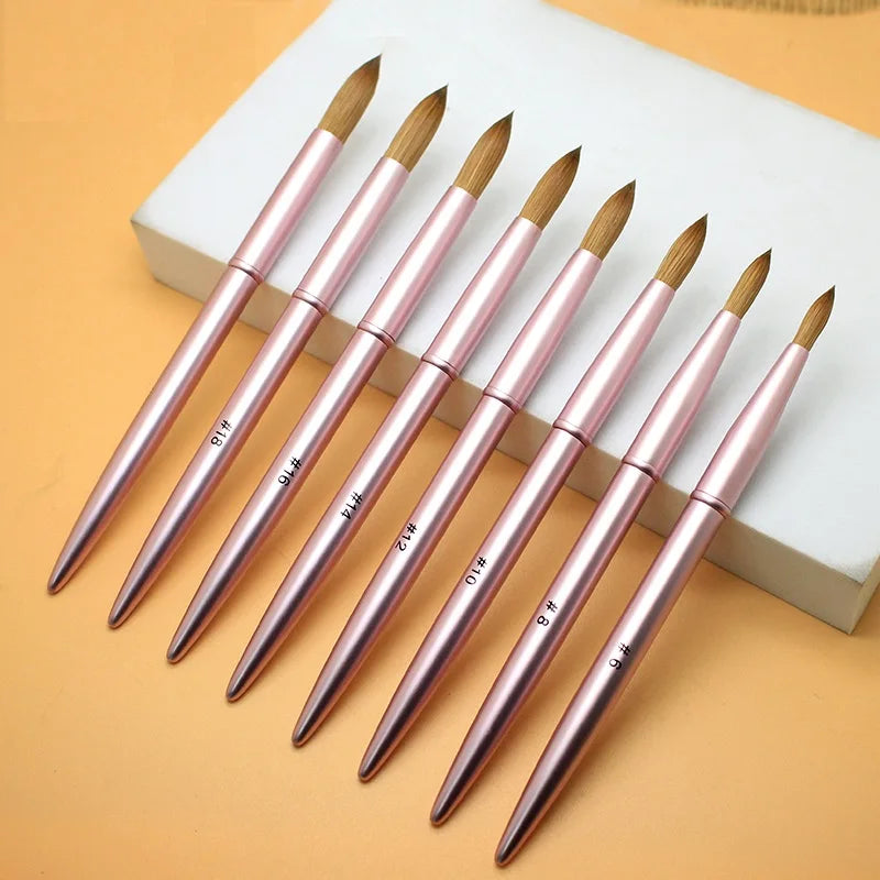 Hot Sale Pink Metal Handle Nail Acrylic Brush 100% Pure Kolinsky Custom Acrylic Powder Nail Brush for Nail Application Extension