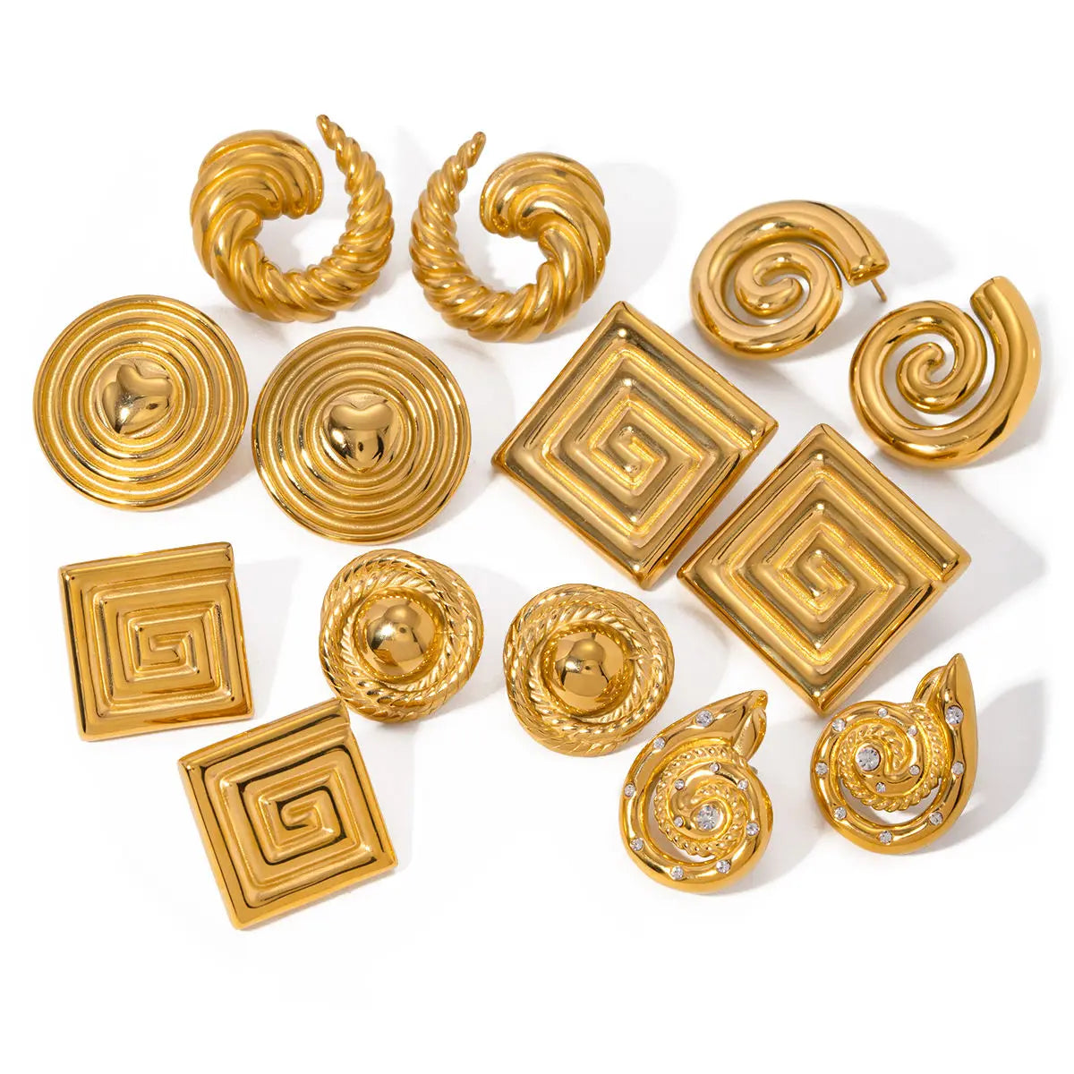 Waterproof Stainless Steel 18K Gold Geometric Spiral Snail Swirl Stud Earrings Women Hot Selling