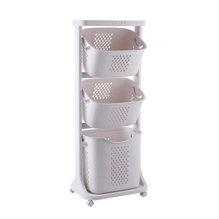 Wholesale Laundry Hamper Rolling Laundry Cart Large 2/3 Tiers Plastic Dirty Clothes Laundry Basket with Wheels