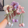 2025 Korean-style Sweet Tulip Ribbon Large Hair Band Women's New High-Quality High Elasticity Elegant Hair Tulip Hair Tie