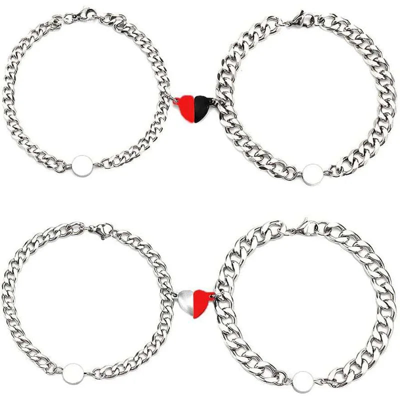 Stainless Steel Chain Heart Shape Bracelet for Lover Valentine's Day Gift Couple 2pcs/set SB024