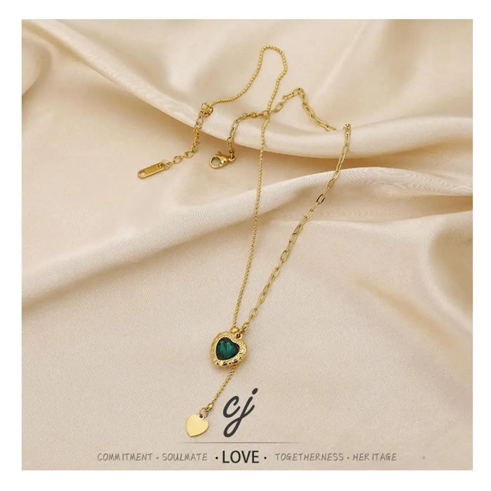 Carline Fashion Jewelry Necklaces Gold Plated Necklace Emerald Necklace with Love Zirconia  Women Birthday Gift