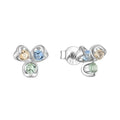 925 Sterling Silver Women Cubic Zirconia Three Stone Flower Post Studs Earrings