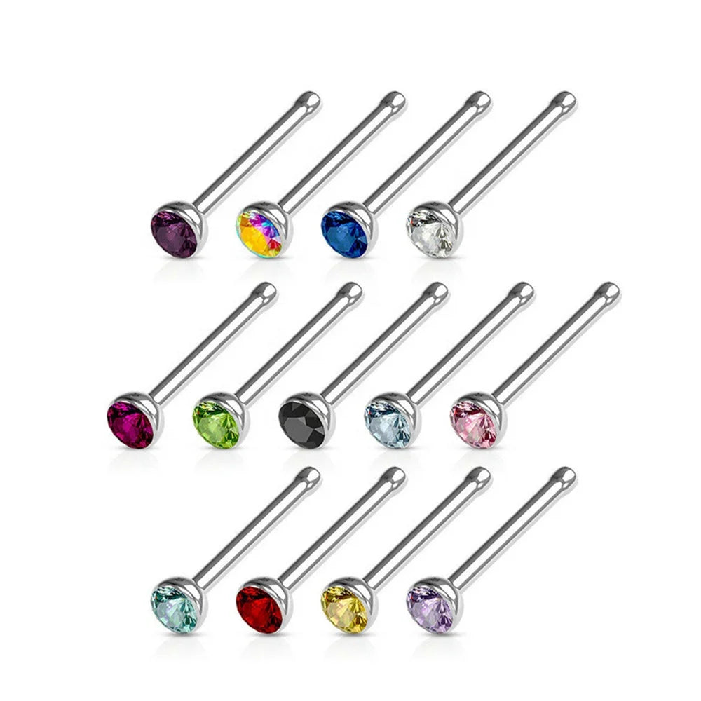 20 Gauge Surgical Stainless Steel Rhinestone Nose Pin Body Piercing Jewelry Indian Style Matchsticks Crystal Nose Studs