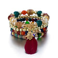 Bohemian Gold Plated Crystal Bead Bracelet Sets for Women Feather Hand Charms Stackable Stretch Bracelets for Wedding or Gift