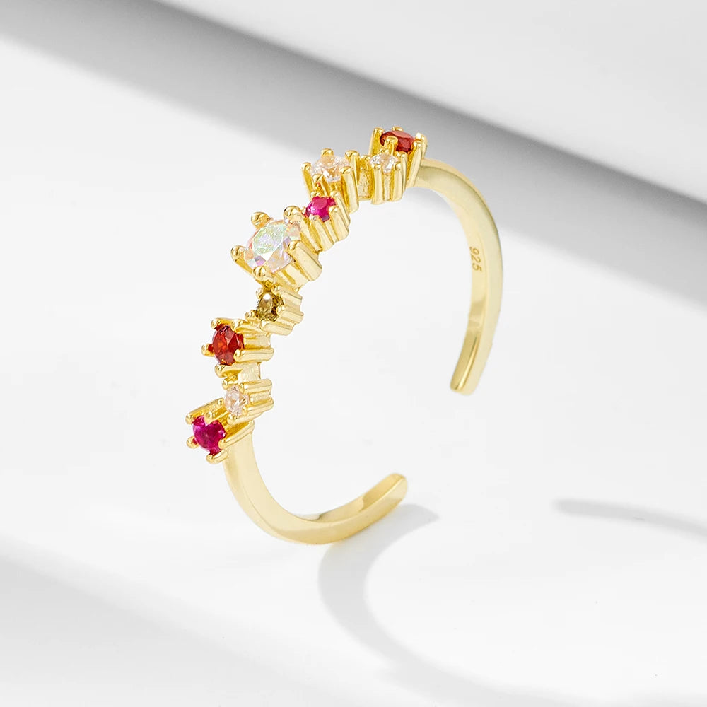 Real 925 Sterling Silver Women's Five Ruby Zircon Ring Adjustable Exquisite Vintage Lucky Jewelry Hiphop