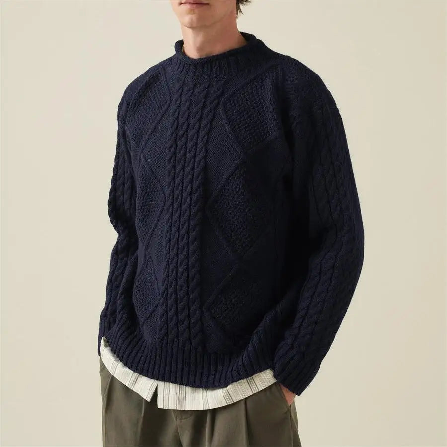 2026 OEM Manufacturer Custom Autumn Winter Men's Knitwear Luxury Classic Alpaca Wool Roll Neck Cable Knit Sweater Men