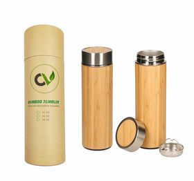 Natural Bamboo Vacuum Bottle Promotional Stainless Steel Wholesale Double Wall Vacuum Insulated Infuser
