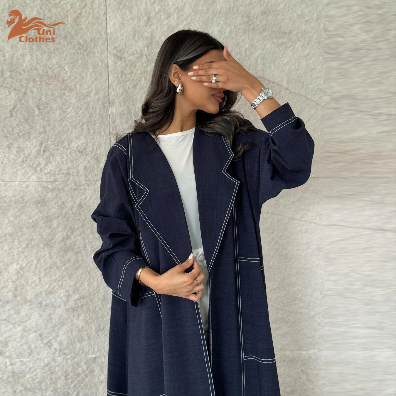 MQ123  Luxury Kaftan Open Abaya Dress Dubai  Islamic Muslim Denim Abaya