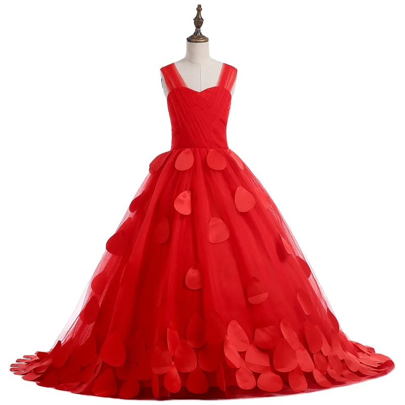 Serene Hill HTA0002 Red Sleeveless A-Line Flovy Evening Party Ball Gown Dresses for Girls Kids