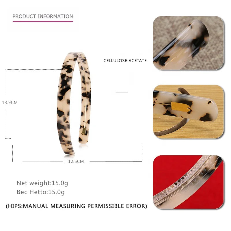 Custom Acetate Headband Width 1.5cm Smooth Cellulose Acetate Headband Tortoiseshell Leopard Print Women Headband