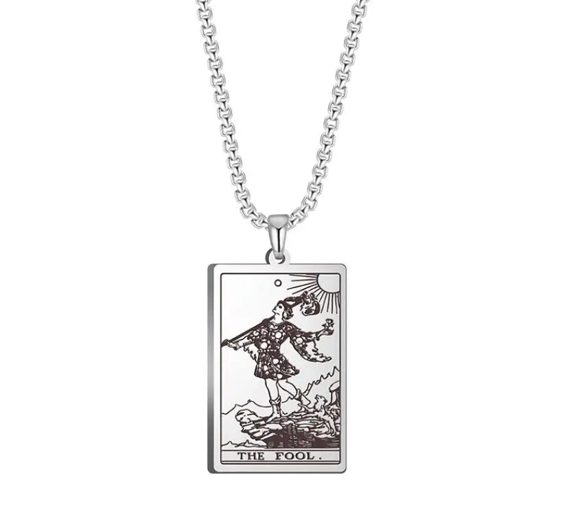 Hot Sale Rider Waite Tarot Cards Custom Printing Necklace Stainless Steel Arcana Amulet Spiritual Tarot Cards Charm Necklace