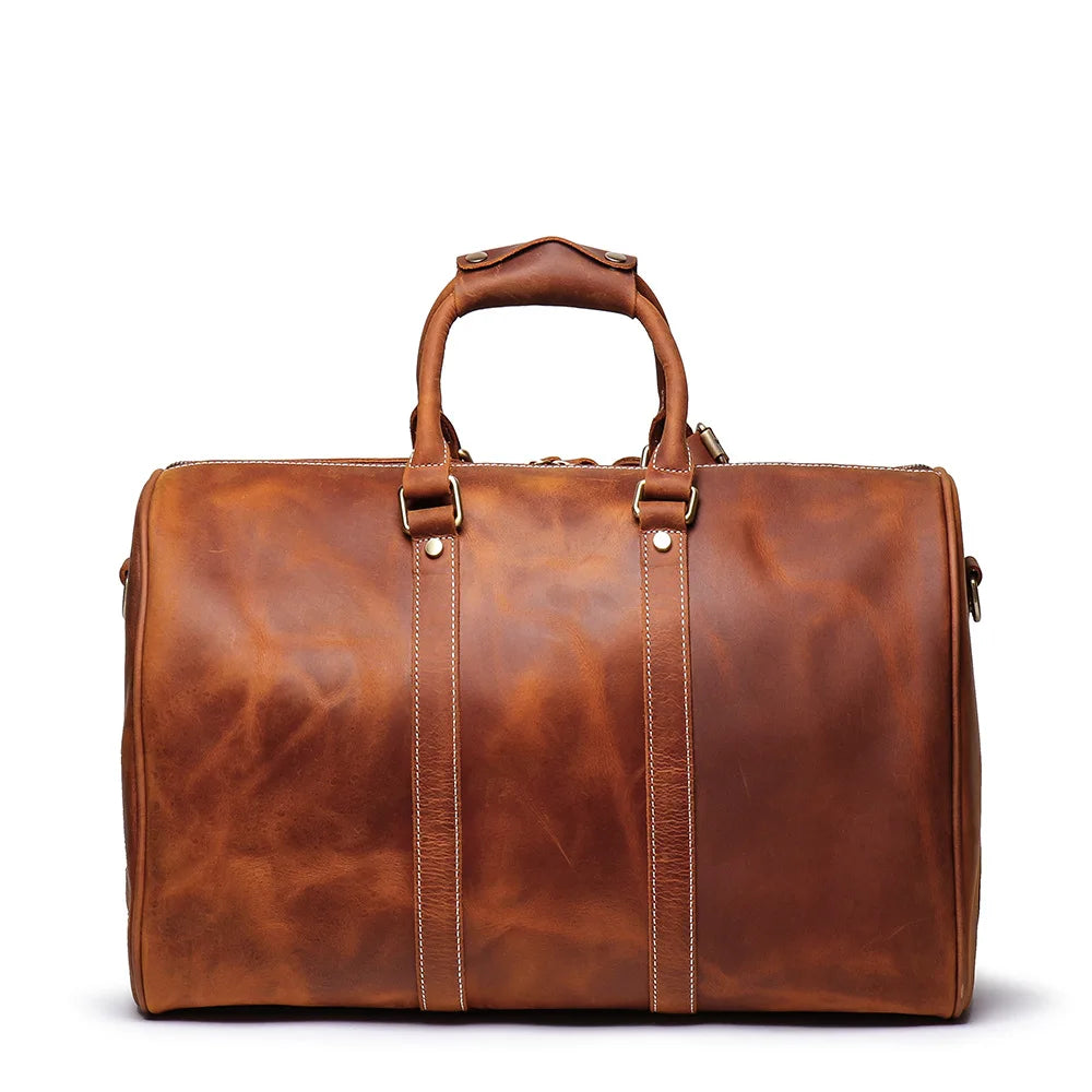 Large Capacity Men Cowhide Genuine Leather Bags Luxury Duffel Travel Bag Retro Crazy Horse Leather Duffle Bag