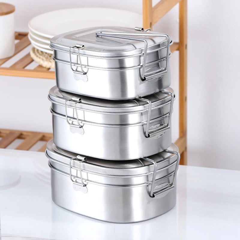 Children's Student 304 Stainless Steel Rectangular Lunch Box Leak-Proof Lunch Packing Box for Students