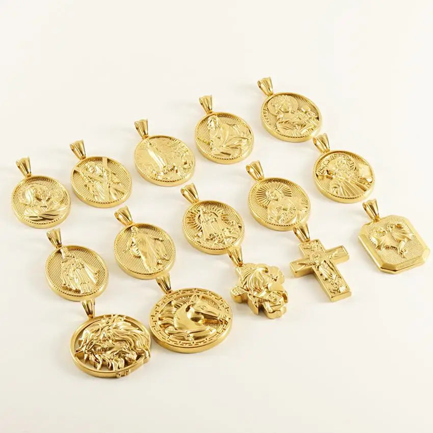 Wholesale God Prayer Religious Jewelry Virgin Mary Guadalupe Pendant 18K Gold Plated Cross Pendant  for Man