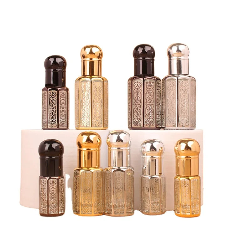 Sliver Gold 3ml 6ml 12ml Arabic Perfume Oil Roll on Bottle Refillable Mini Empty Glass Attar Bottles With Glass Gipstick
