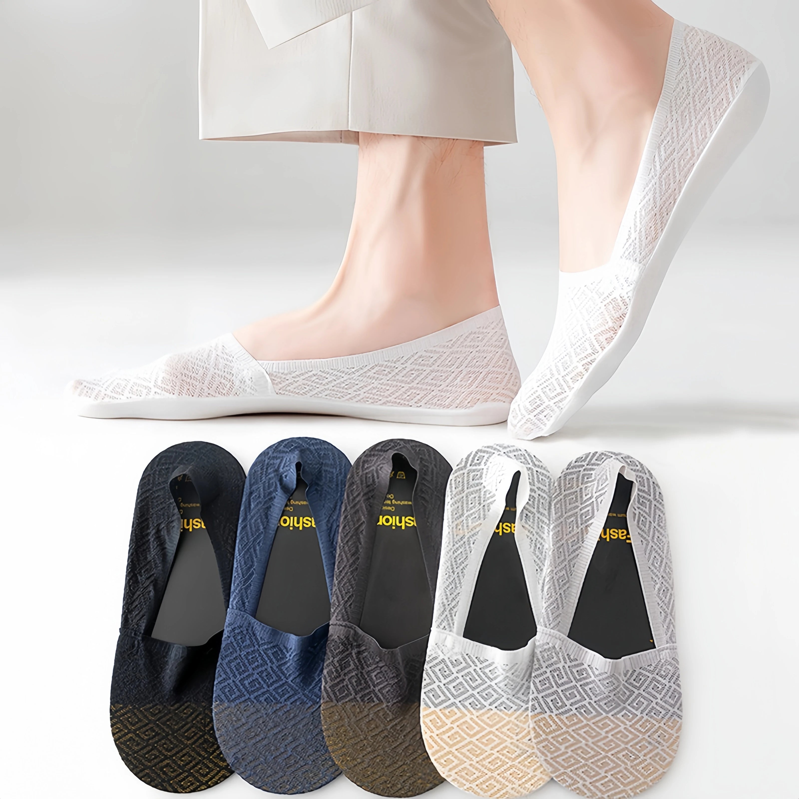 Wholesale Top Quality Men's Lace Ice Silk Breathable Anti-odor No Show Socks Fashion Low Cut Fast Dry Casual Invisible Socks