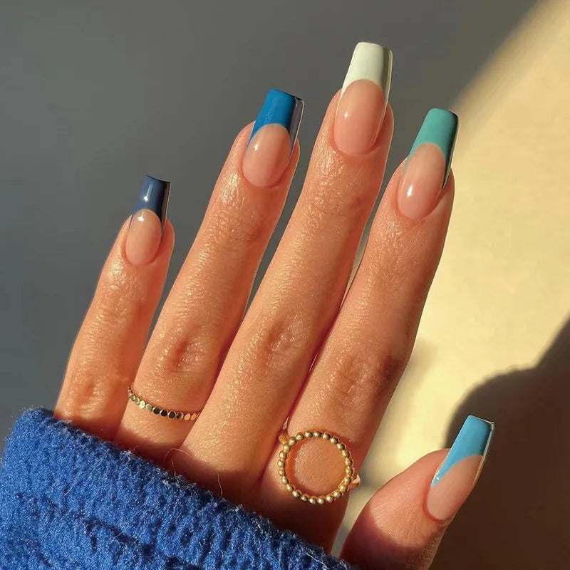 French Ballerina Colorful Artificial False Nails Wholesale Ballerina French Long Coffin False Nails Custom Press on Nails