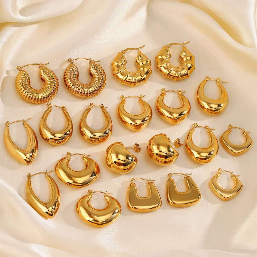 2024 Women's Retro Minimalist Geometric Trendy Stainless Steel 18K Gold Plated Heart Earrings Fashion Jewelry Wholesale