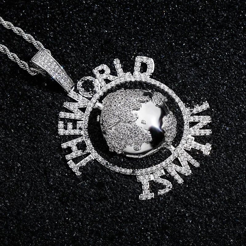 Hip Hop Pendant Iced Out Pendant Necklace Micro Pave Zircon Fashion Jewelry World Is Mine Letter Pendants