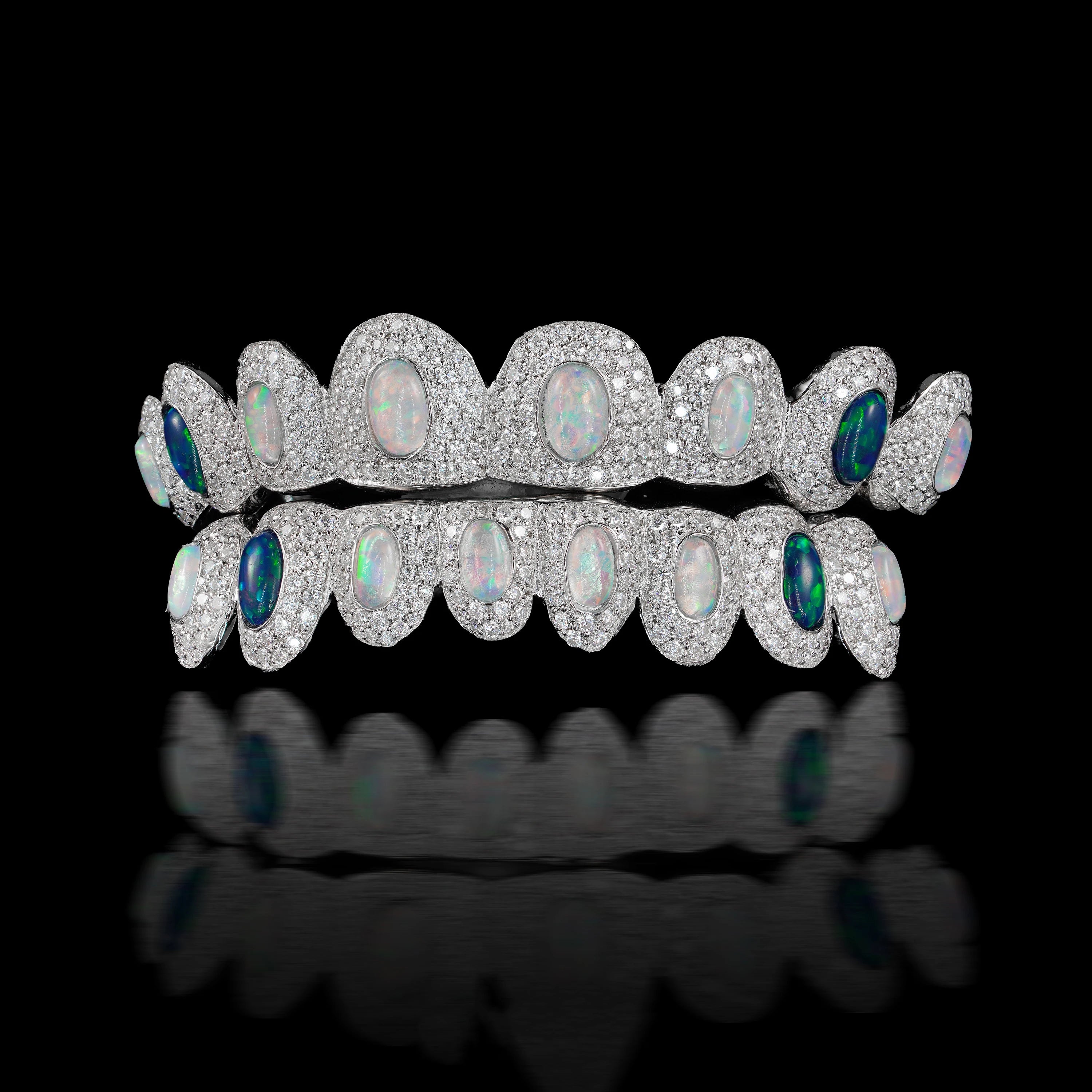 Custom Made Iced Out 925 Sterling Silver Oval Color Opal Grills VVS Moissanite Diamonds Perm Gold Dental Teeth Grillz