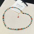 Colorful  Pearl Necklace Mixed 5-6MM Natural Freshwater Gold Plated with Mixed Zircon and Jade Adjustable Length