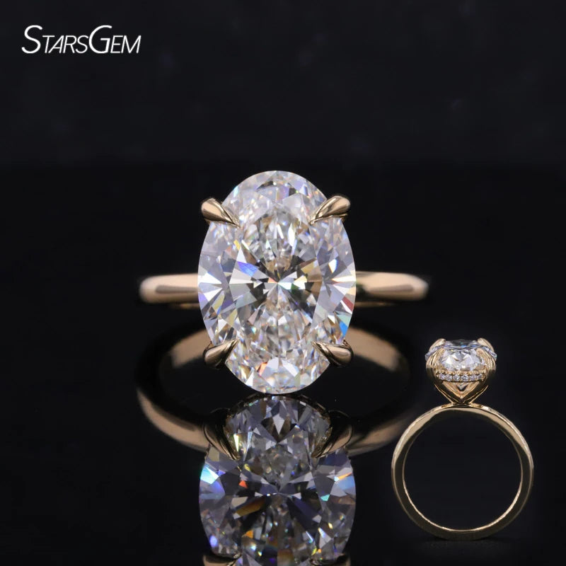 Starsgem 5 Carats Fancy Shape IGI Oval Lab Grown Diamond 18K Solid Gold Solitaire Engagement Ring With Hidden Halo