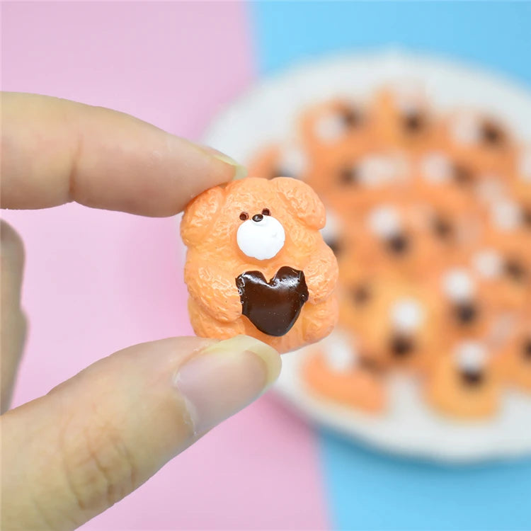 Wholesale Price Chocolate Heart Bear Cookies DIY Resin Charms Cute Bear Biscuit Craft Cabochons Charms
