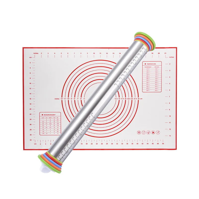 Kitchen Accessories Cooking Tools Adjustable Thickness Ring Baking Dough Roller Silicone Dough Pastry Mat Rolling Pin